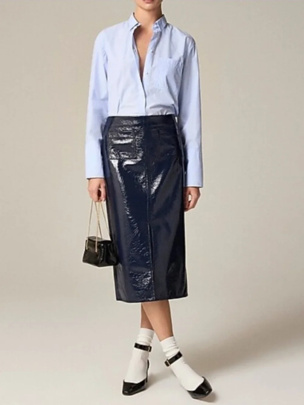 J. Crew Plus Size Patch-pocket No.3 Pencil skirt in textured faux patent leather